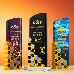 实木水晶奖杯定制定做创意刻字高档冠军比赛年会颁奖荣誉奖牌订制