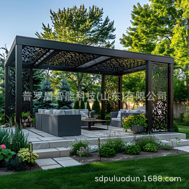 户外金属景观凉亭廊架回廊别墅花园现代休闲凉亭庭院遮雨棚景观亭