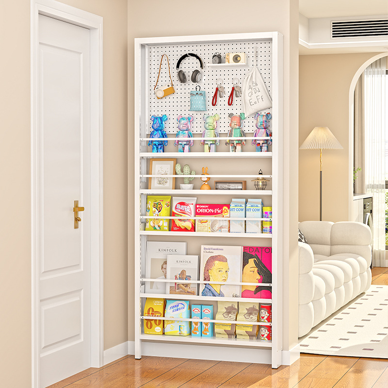 门后超薄钢制书架置物架落地靠墙窄款门后绘本架收纳架子带洞洞板