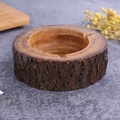 烟盅实木个性定制木质烟灰缸礼品复古大气酒店茶几木烟缸大号