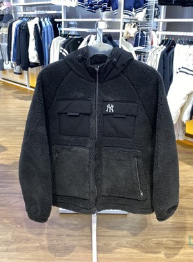 正品MLB简约LOGO百搭男女摇粒绒运动休闲连帽夹克外套3AFDB0146