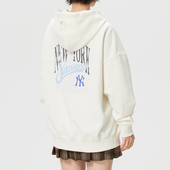 正品 MLB百搭男女情侣背标大LOGO宽松连帽运动休闲针织卫衣套头衫