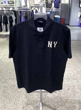 正品MLB男女夏新款简约纯色舒适透气休闲运动POLO短袖3APQB0353