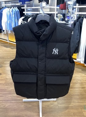 正品MLB简约字母LOGO百搭时尚男女运动休闲立领羽绒马甲3ADVB0146