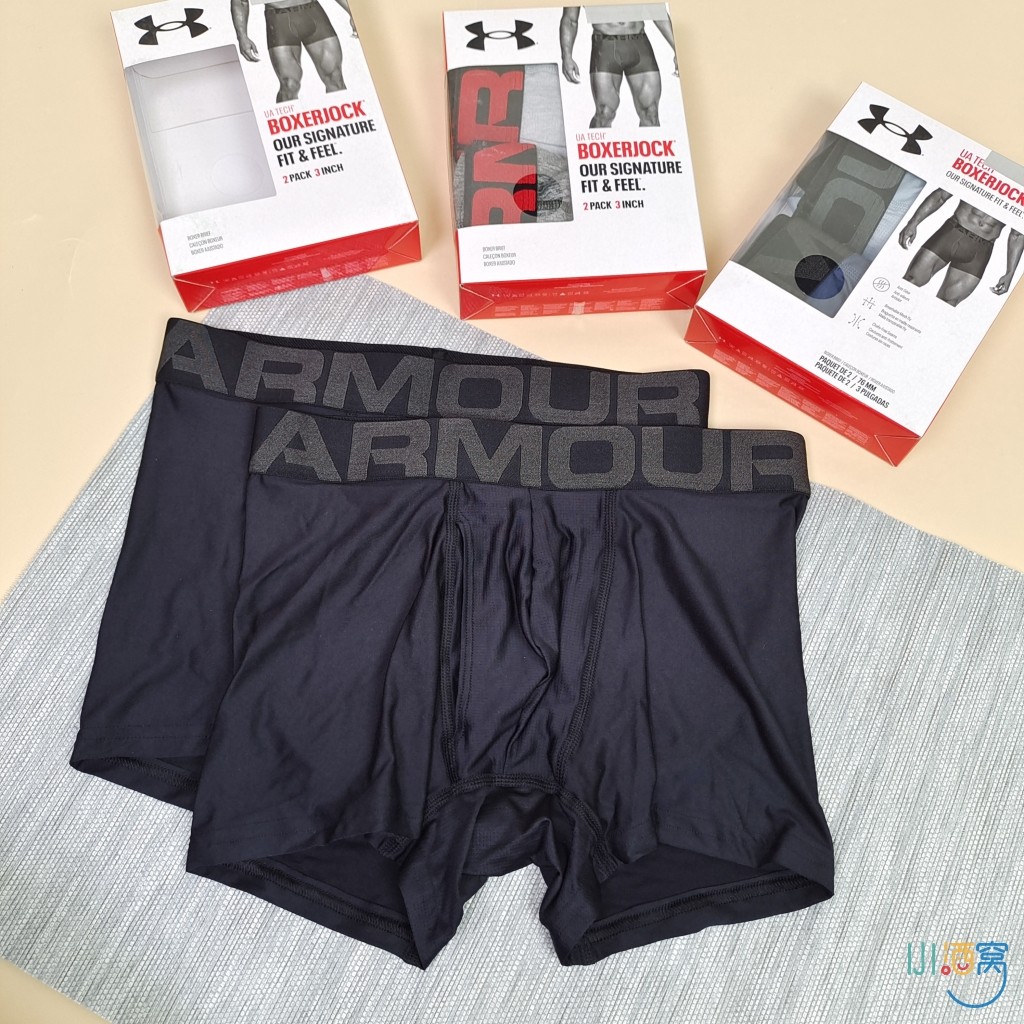 正品UA安德玛透气舒适训练健身紧身男运动休闲平角内裤2条装短裤