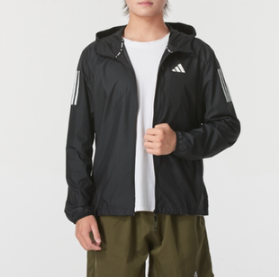 正品Adidas阿迪达斯三条纹简约连帽男运动休闲梭织夹克外套IN1483