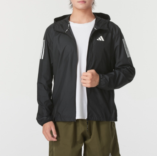 正品Adidas阿迪达斯三条纹简约连帽男运动休闲梭织夹克外套IN1483