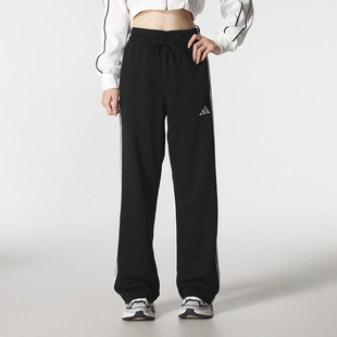 正品ADIDAS阿迪达斯三条纹毛圈女针织运动健身直筒长裤JW7182