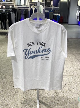 正品MLB男女夏新款透气百搭简约圆领休闲运动短袖T恤3ATSV0553