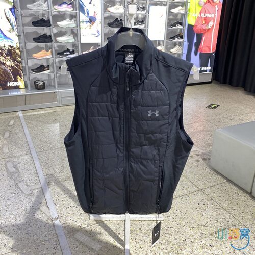 正品UA安德玛简约LOGO保暖立领百搭男运动休闲棉马甲1378505-001