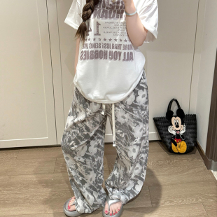 睡裤女2026年夏季薄款裤子韩系遛弯散步宽松印花可外穿长裤