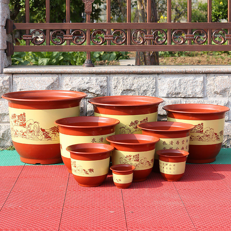 中国风印花仿陶瓷环保大塑料花盆图片