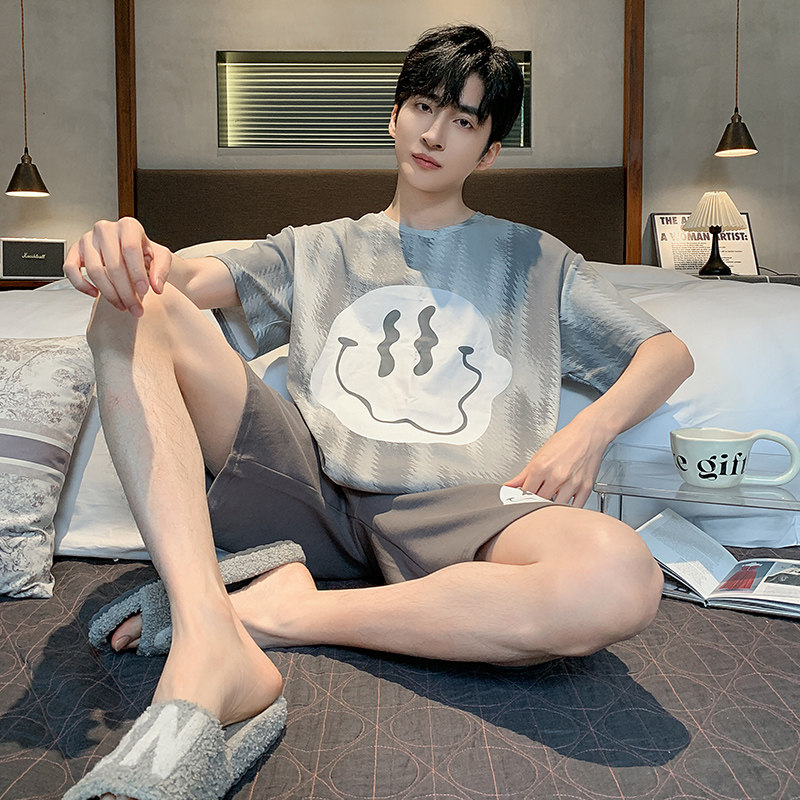睡衣夏季男士短袖凉爽纯棉卡通休闲家居服男款大码可外穿薄款套装