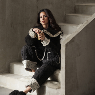 湖南省服棉袄公主风特厚黑色高级感三层夹棉睡衣女冬可外穿家居服