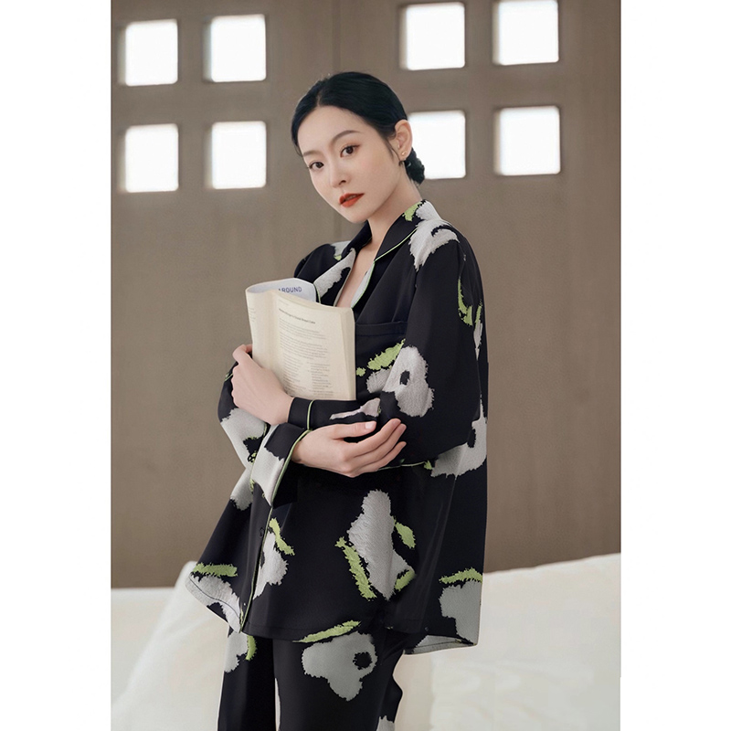 冰丝睡衣女长袖长裤丝绸缎面高级感夏季田园风家居服可外穿春秋款