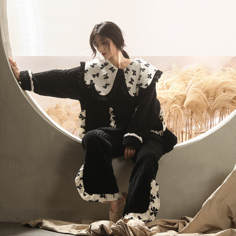 纯禧珊瑚绒睡衣冬季女款加绒加厚保暖2024年新款家居服可外穿套装