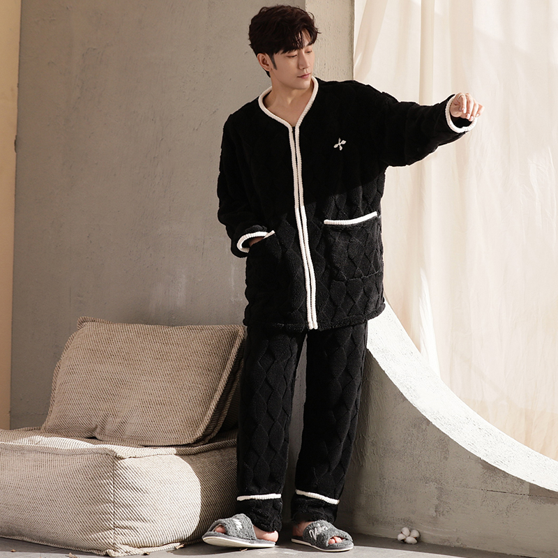 珊瑚绒睡衣男士大码加绒加厚秋冬