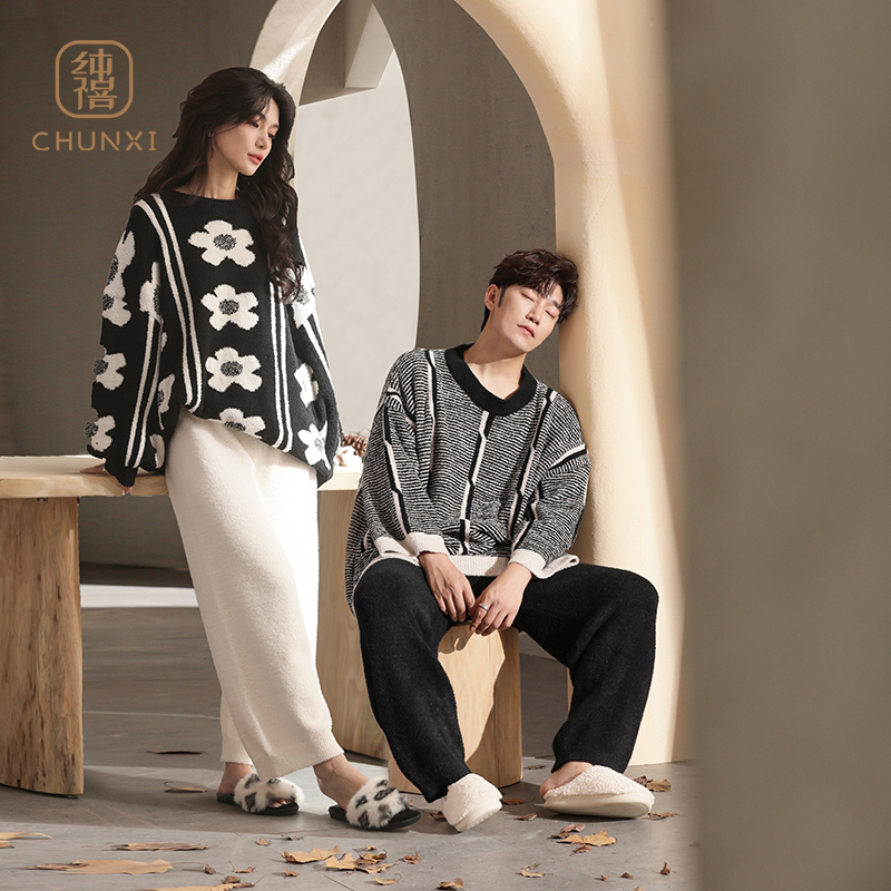 情侣珊瑚绒睡衣一男一女冬季套装