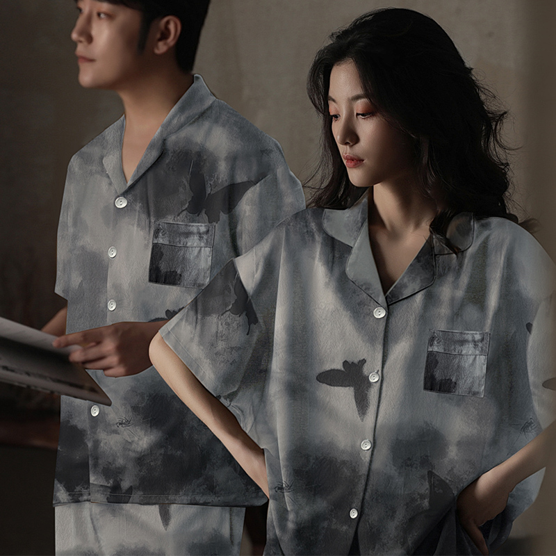 夏季新款情侣睡衣女凉感短袖冰丝薄款休闲大码男士家居服夏天套装