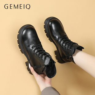 戈美其马丁靴女款秋冬季加绒旅游穿搭配裙子百搭厚底英伦风短靴子