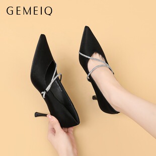 戈美其高跟鞋女2026春季新款公务面试工作通勤鞋黑色细跟低跟单鞋