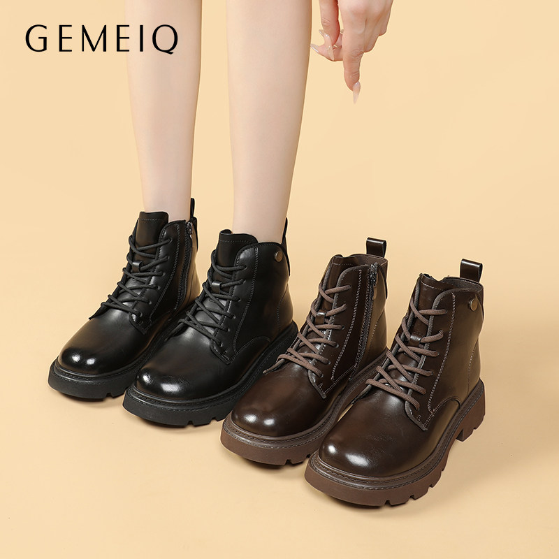 戈美其黑色马丁靴女款冬季加绒保暖旅游穿搭配裙子厚底英伦风短靴