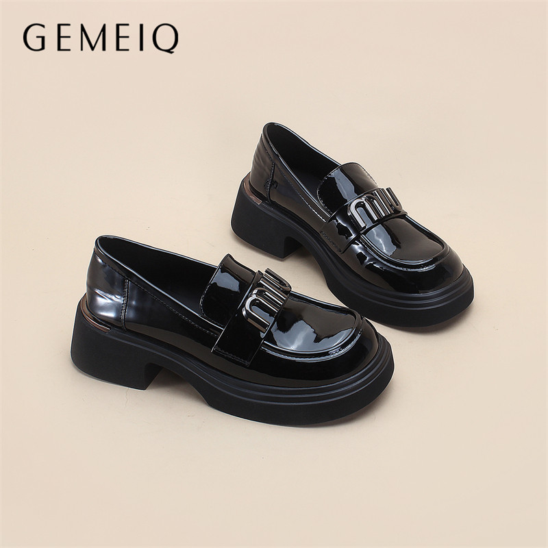 戈美其厚底乐福鞋女款春秋季新款爆款英伦风小皮鞋黑色百搭女鞋子