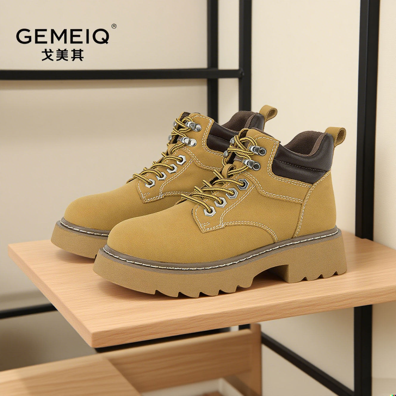 戈美其大黄靴女秋冬新款马丁靴低帮百搭工装厚底短靴复古增高女靴