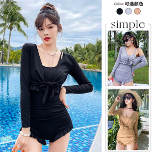 厂家直销 泡温泉遮肚显瘦泳装 韩国ins泳衣女性感连体长袖 平角夏季