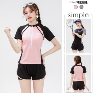 分体泳衣女夏软杯两件套学院保守风高级感修身 遮肚旅游度假游泳衣