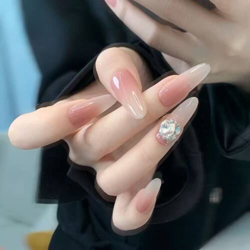 手工穿戴甲冰透裸色k9爆闪钻球成品美甲贴片自然显白美甲修甲工具