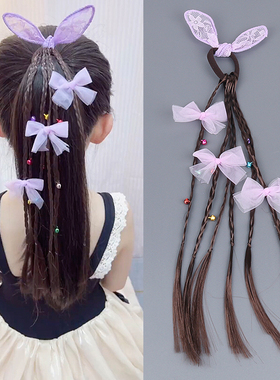 甜美酷潮儿童编发兔耳朵假发辫子嘻哈俏萌宝铃铛脏辫发饰弹力发圈