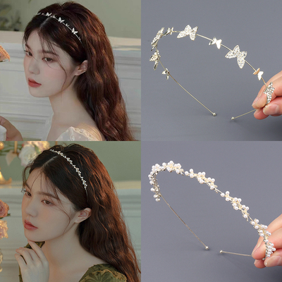 森系超仙满钻蝴蝶发箍法式复古猫眼石水钻洗脸头箍压发网红发饰