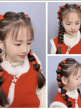 新年儿童编发双面水晶花朵抓夹宝宝扎辫子小发夹红色喜庆发饰2025