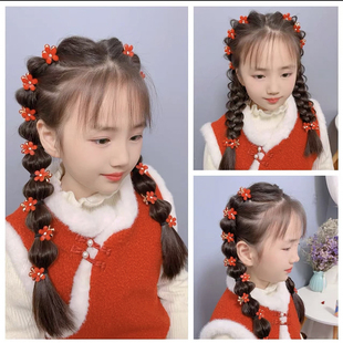 新年儿童编发双面水晶花朵抓夹宝宝扎辫子小发夹红色喜庆发饰2025
