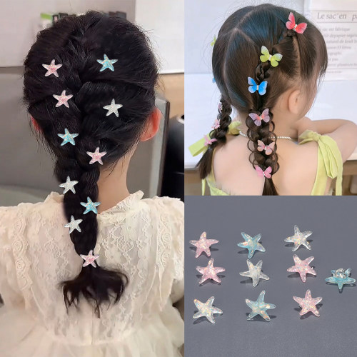 儿童海洋之星发扣甜美女童绢纱蝴蝶豆豆扣夹小女孩编发抓夹头饰