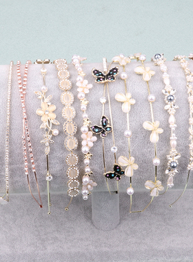 森系夏天高颅顶发箍清爽碎发刘海发卡猫眼石细边头箍超仙少女发饰