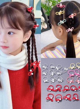 简约大红色珍珠蝴蝶结皮筋宝宝扎辫子拇指发圈小号橡皮筋新年头饰