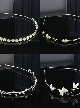 网红森系甜美发箍气质百搭猫眼镶钻金色头箍细树叶头扣仙发卡2022