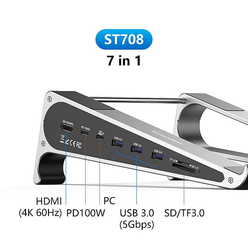蓝硕笔记本扩展坞支架HDMI+DP三屏异显千兆网口读卡USB3.0分线器
