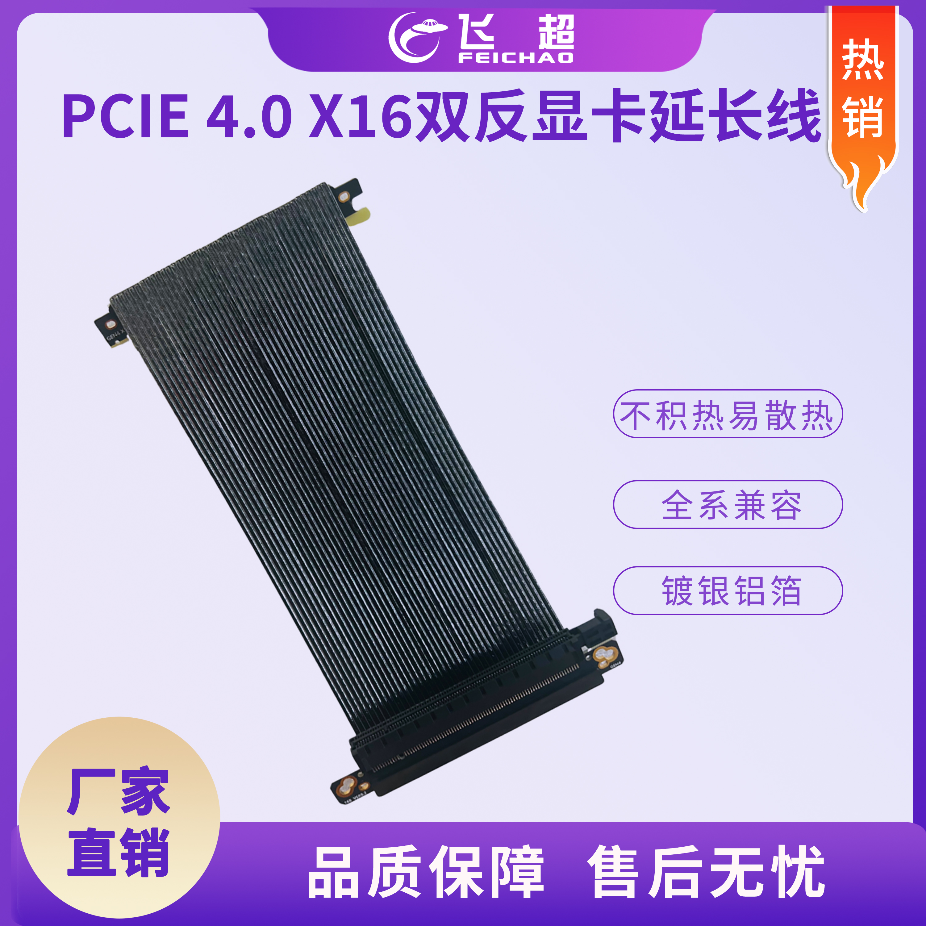PCIE4.0X16双反显卡延长线通用 ITX电脑机箱转接线GEN4镀银线