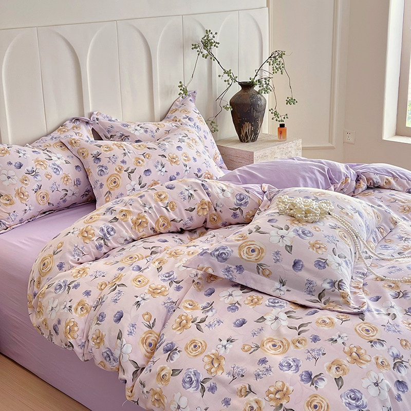 A类母婴级床上四件套全棉纯棉被套韩式ins风学生宿舍床单三件套