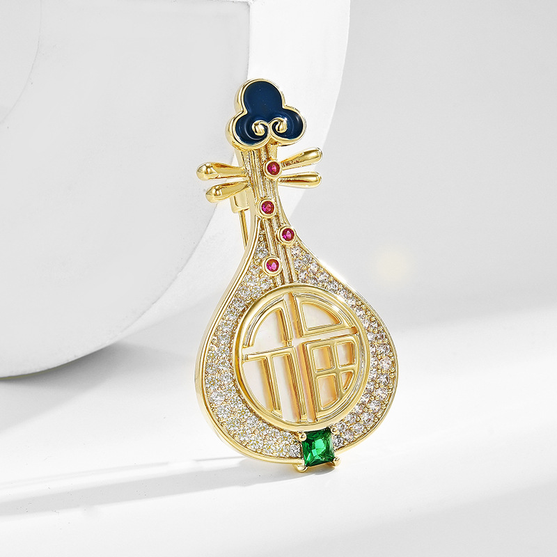 高级古风贝母琵琶胸针高档女奢华