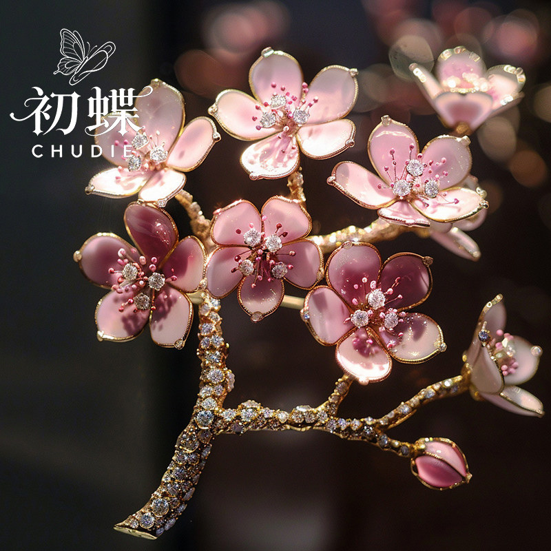 新中式国风桃花胸针高级感礼物