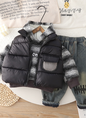 男童秋冬套装加厚宝宝冬季加绒连帽马甲三件套小童棉衣1-3-5岁潮