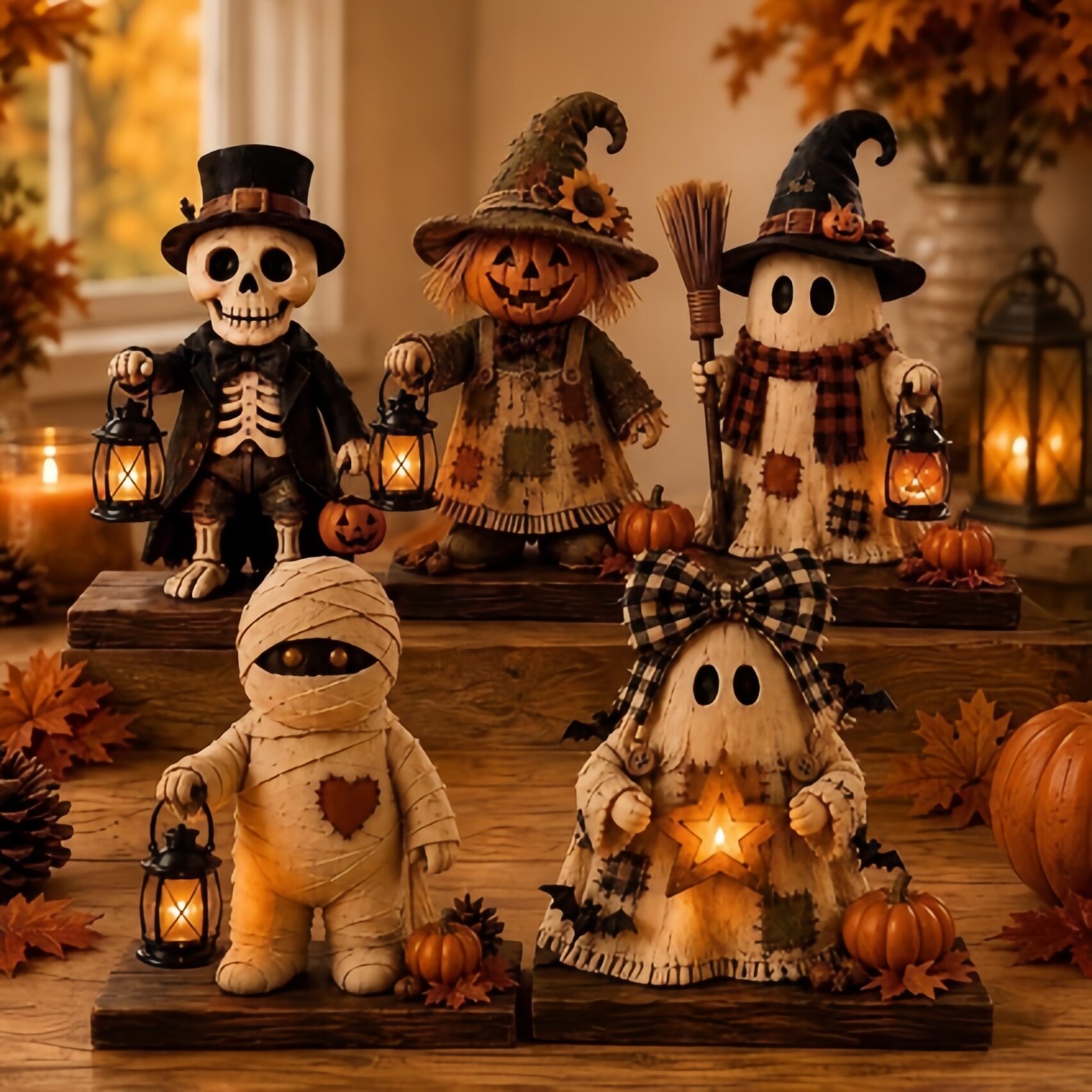 Wooden Monster Decorations 万圣节幽灵提灯装饰桌面发光摆件