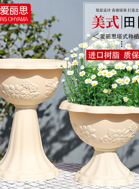 爱丽思IRIS仿陶瓷酒杯型爱丽丝树脂矮牵牛姬小菊庭院地面盆景花盆