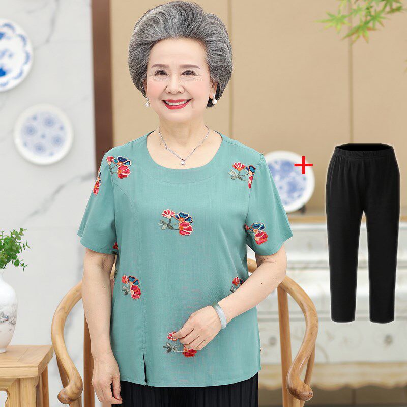 妈妈夏装广场舞亚麻棉麻新款套装中老年人女半截袖上衣服装两件套|ruв категории Женская одежда, в пожилых женщин - от Buy2taobao.com для оказания профессиональной услуги покупки агента Taobao