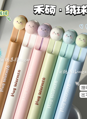 禾硕毛绒笔【植绒中性笔】ins按动笔可爱小众速干黑色学生刷题笔