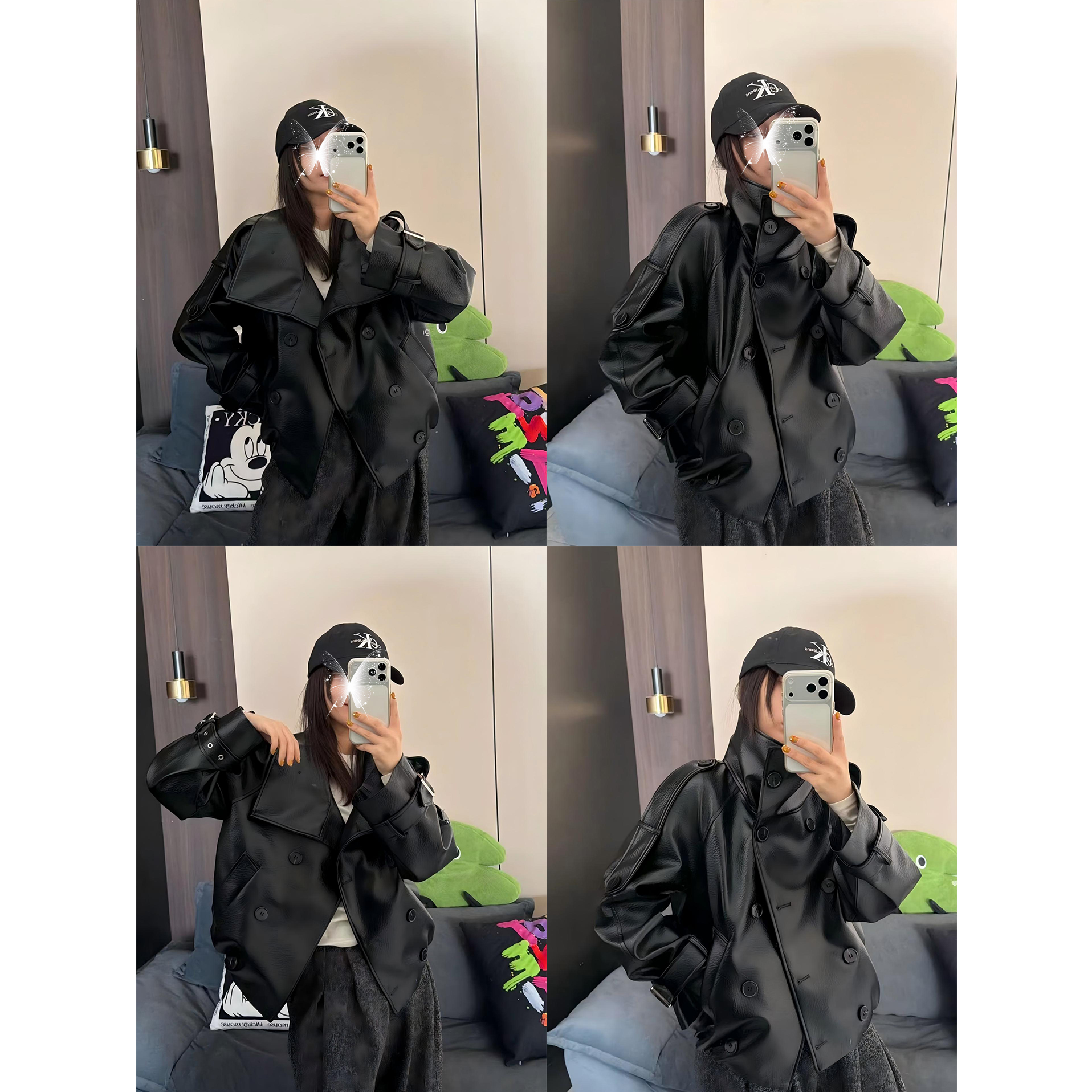 【蜜蜂欢乐社】【夜影流光】26春季机车款可翻领立领薄款蛋白皮衣